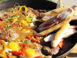 Bifes a la criolla en el disco de arado